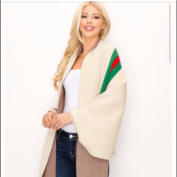 Ivory stripe greed red Shawl - Picture 5 of 5